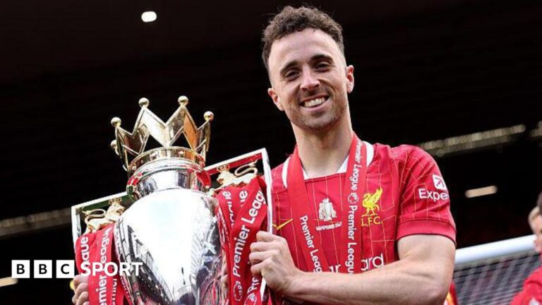 Diogo Jota’s sons to join mascots for Liverpool v Wolves at Anfield Diogo Jota holding the Premier League trophy while playing for Liverpool in May