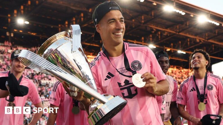 Luis Suarez: Former Liverpool and Barcelona striker signs new one-year contract with MLS side Inter Miami Luis Suarez of Inter Miami poses with the trophy after winning the Championship following the Audi 2025 MLS Cup Final