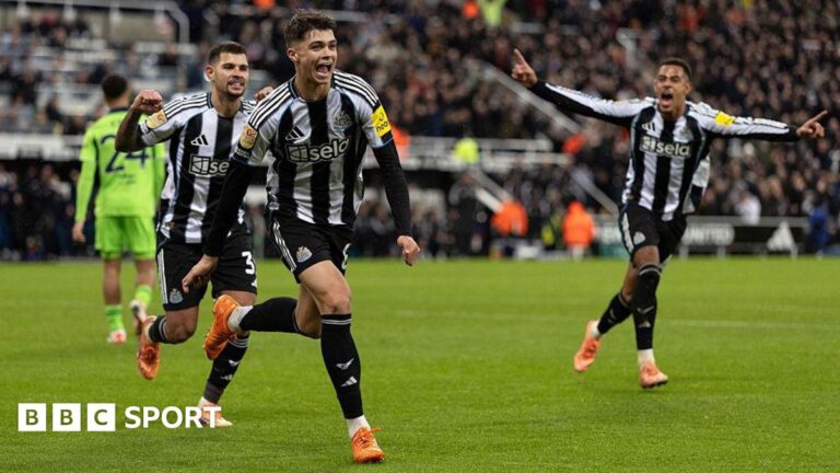 Newcastle v Fulham: Lewis Miley can be ‘as good as anyone’ Lewis Miley celebrates after scoring for Newcastle United against Fulham at St James' Park on 18 December, 2025