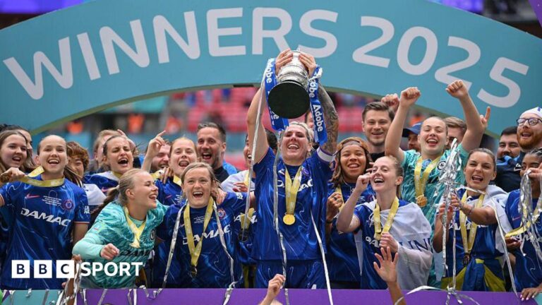 Chelsea celebrate winning the FA Cup in May