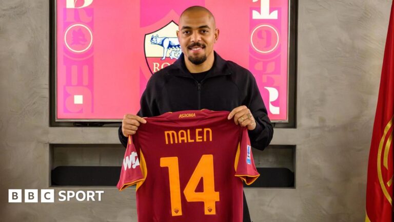 Aston Villa forward Donyell Malen joins Roma for undisclosed fee Donyell Malen poses with Roma shirt after joining from Aston Villa