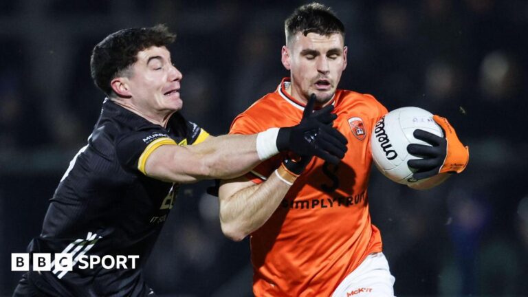 Dr McKenna Cup: Wins for Armagh, Fermanagh and Derry Armagh's Greg McCabe is challenged by James Guinness