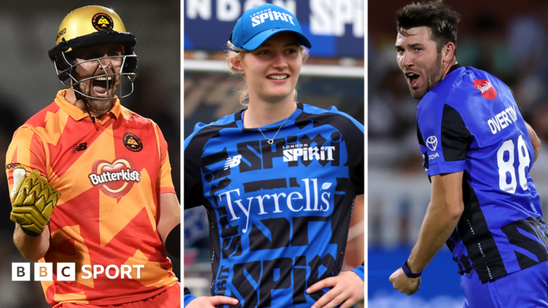 The Hundred 2026: London Spirit announce eight new signings Liam Livingstone fist bumps in Birmingham Phoenix kit, Charlie Dean looks on and Jamie Overton celebrates a wicket for London Spirit