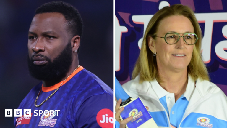 The Hundred 2026: MI London appoint Kieron Pollard & Lisa Keightley to coach men’s and women’s teams Kieron Pollard and Lisa Keightley wearing Mumbai Indians clothing
