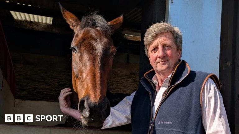 Trainer Jeremy Scott with defending Champion Hurdler Golden Ace