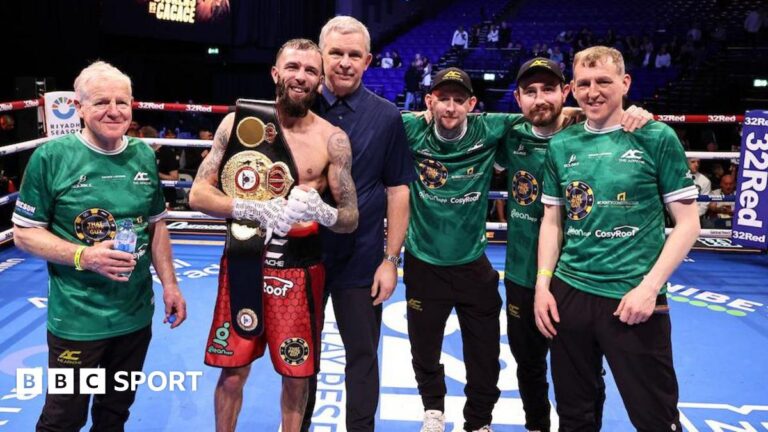 Dickens v Cacace: New champion Anto Cacace wants unification with Navarrete Anthony Cacace with coaches Michael Hawkins Sr and Jr, Barry O'Neill, Ruairi Dalton and manager Simon Legg