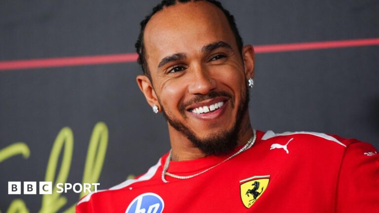 F1 Q&A: Hamilton and Ferrari, Aston Martin, Williams, Lindblad, new rules and the midfield teams Lewis Hamilton during an FIA-F1 news conference during pre-season testing in Bahrain. He is wearing a Ferrari t-shirt