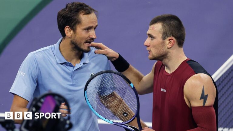 Indian Wells: Jack Draper penalised with controversial hindrance call as Daniil Medvedev ends Briton’s title defence Daniil Medvedev (left) speaks to Jack Draper at the net after their Indian Wells quarter-final