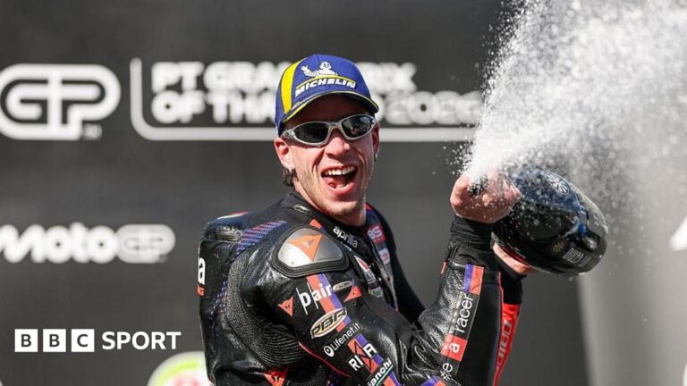 MotoGP: Marco Bezzecchi wins season opener as Marc Marquez retires Marco Bezzecchi celebrates winning the opening race of the MotoGP season in Tokyo