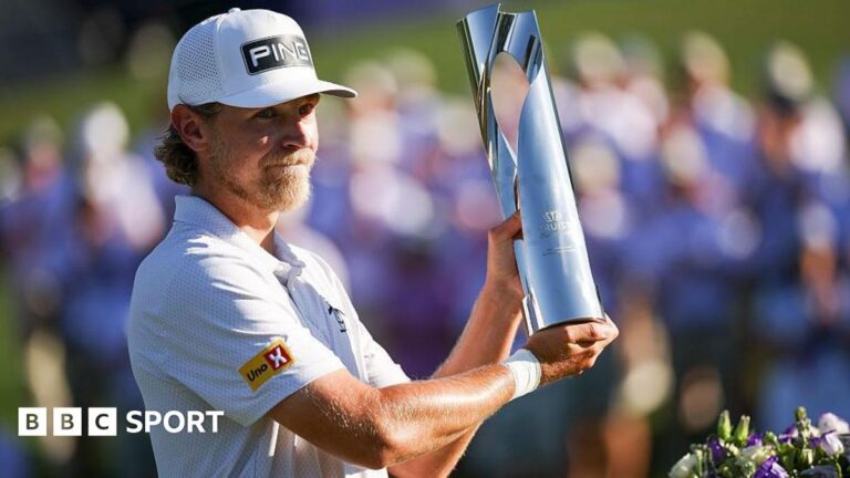 Truist Championship: Kristoffer Reitan earns maiden PGA win as Alex Fitzpatrick falters Kristoffer Reitan holding his trophy aloft after winning the Truist Championship in 2026