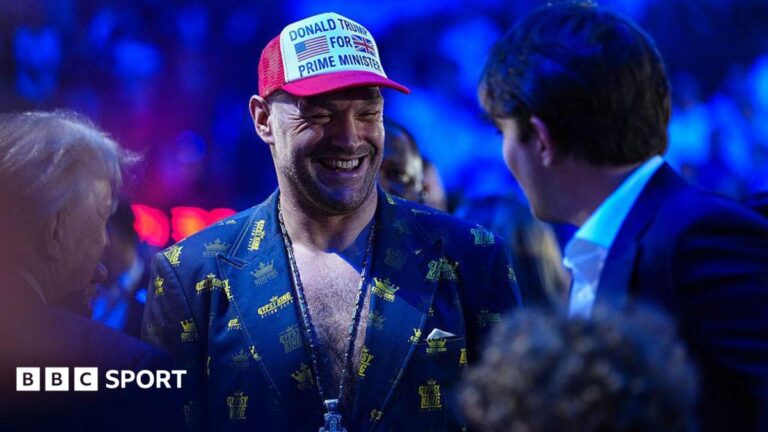 Tyson Fury at the UFC's White House event in a baseball cap that carries the message 'Donald Trump for Prime Minister'