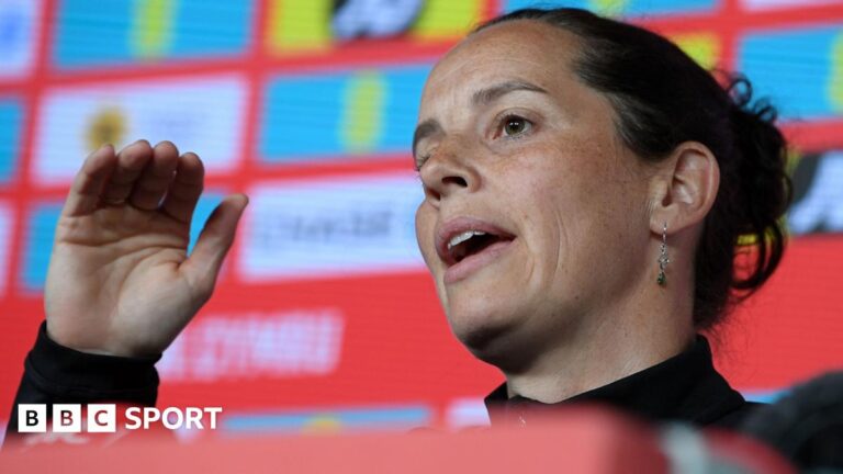 Women’s World Cup qualifying: Wales diverted as weather hits trip to Montenegro Rhian Wilkinson makes a point at a press conference
