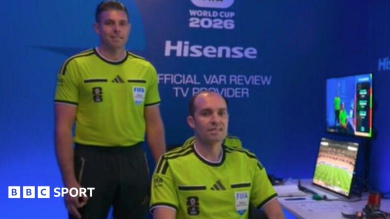 World Cup 2026: Shaun Evans says gesture was ‘involuntary, subconscious twitch’ A picture showing the Netherlands v Japan VAR team