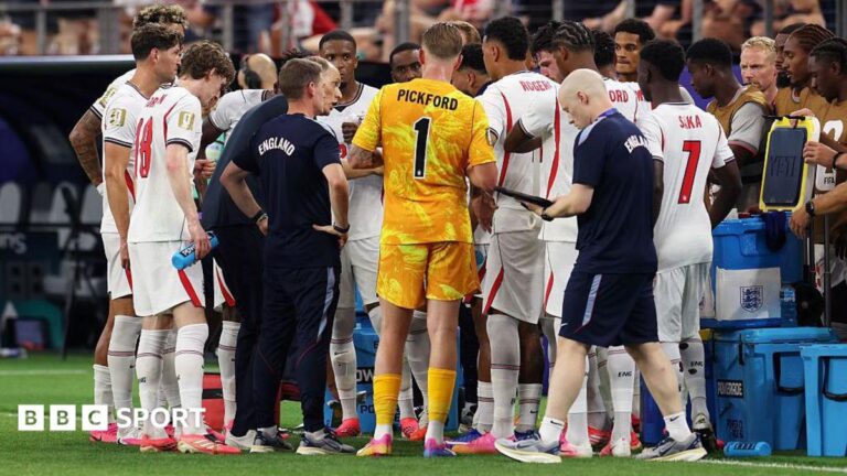 World Cup hydration breaks: Ads worth $250m in USA alone, so are they here to stay? England players gather on the touchline for a hydration break during the 4-2 victory over Croatia at the 2026 FIFA World Cup in Dallas, Texas