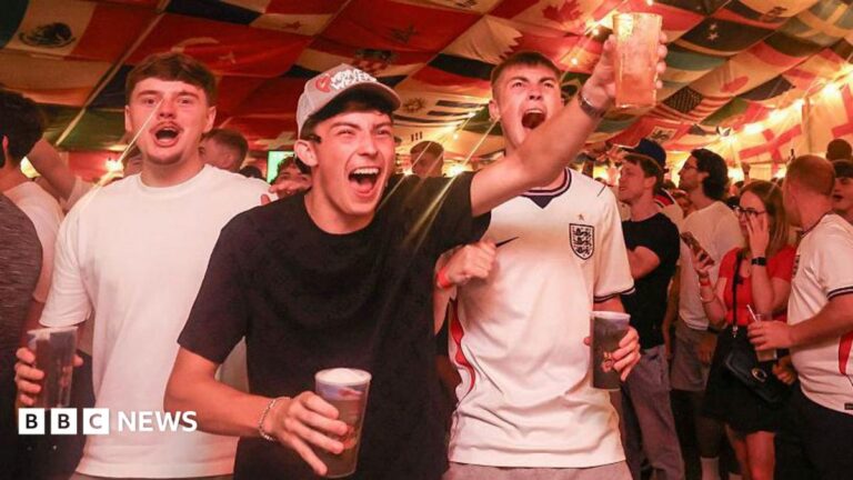 Government considers U-turn over extending pub hours for England v Mexico A woman with shoulder-length blonde hair talks into a microphone