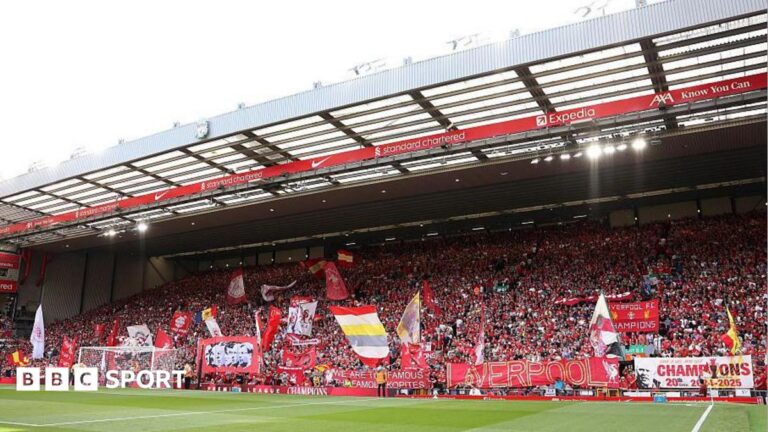 Fans with banners at Anfield