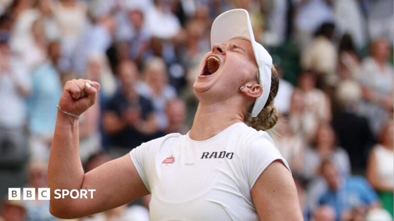 Czech Republic's Barbora Krejcikova celebrates winning her second round match against Russia's Mirra Andreeva