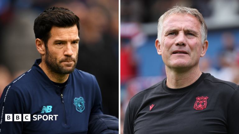 Cardiff City head coach Brian Barry-Murphy (left) and Wrexham manager Phil Parkinson