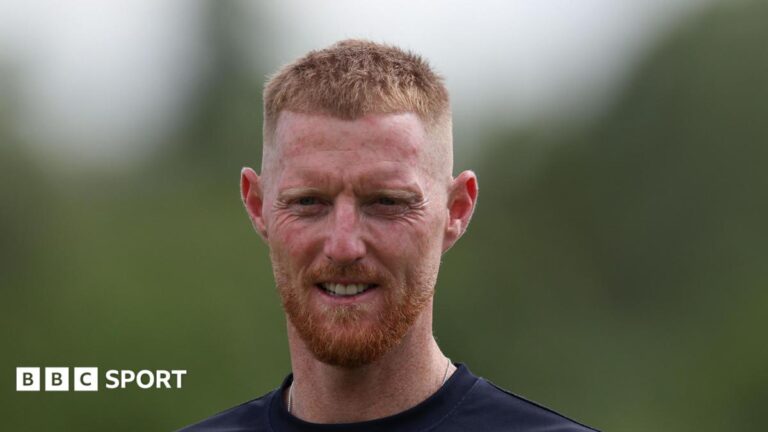 County Championship: Ben Stokes shines as Durham get on top at Derby Ben Stokes wearing a navy blue Durham T-shirt