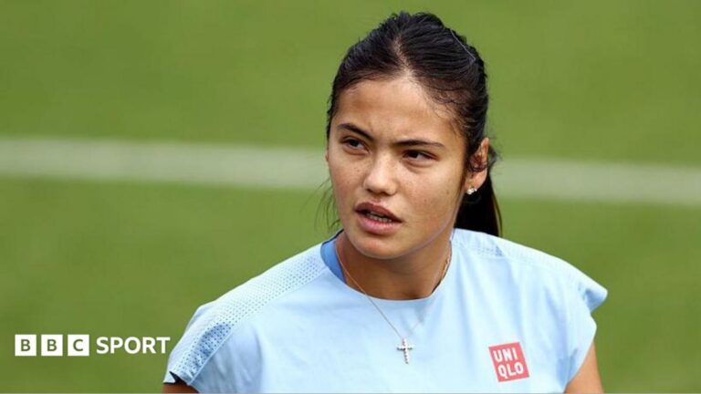 Emma Raducanu looks on during a training session before Wimbledon 2026