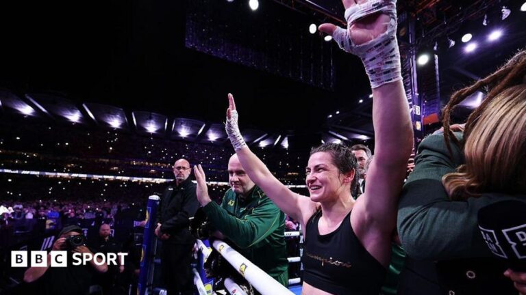 Taylor vs Pili: Boxing world pays tribute to ‘one of the best to ever do it’ Katie Taylor celebrates after her win