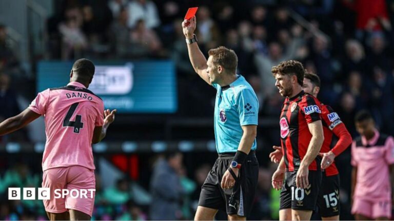 Sunderland defender Kevin Danso is sent off against Bournemouth